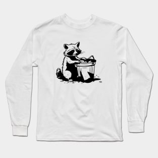 Racoon, Cute Raccoon Rocking, Forest Animal, Raccoon Trash Can Embroidery Long Sleeve T-Shirt